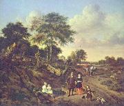 Jan van de Velde Portrait of a couple with two children and a nursemaid in a landscape painting